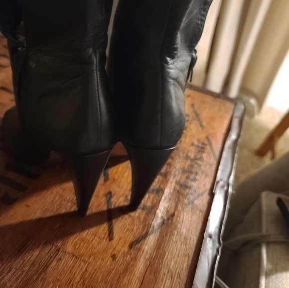 ITALIAN  LEATHER (vero curo) DOlCE VITA BLACK OPEN TOE SIDE ZIP BOOTS - Picture 5 of 16